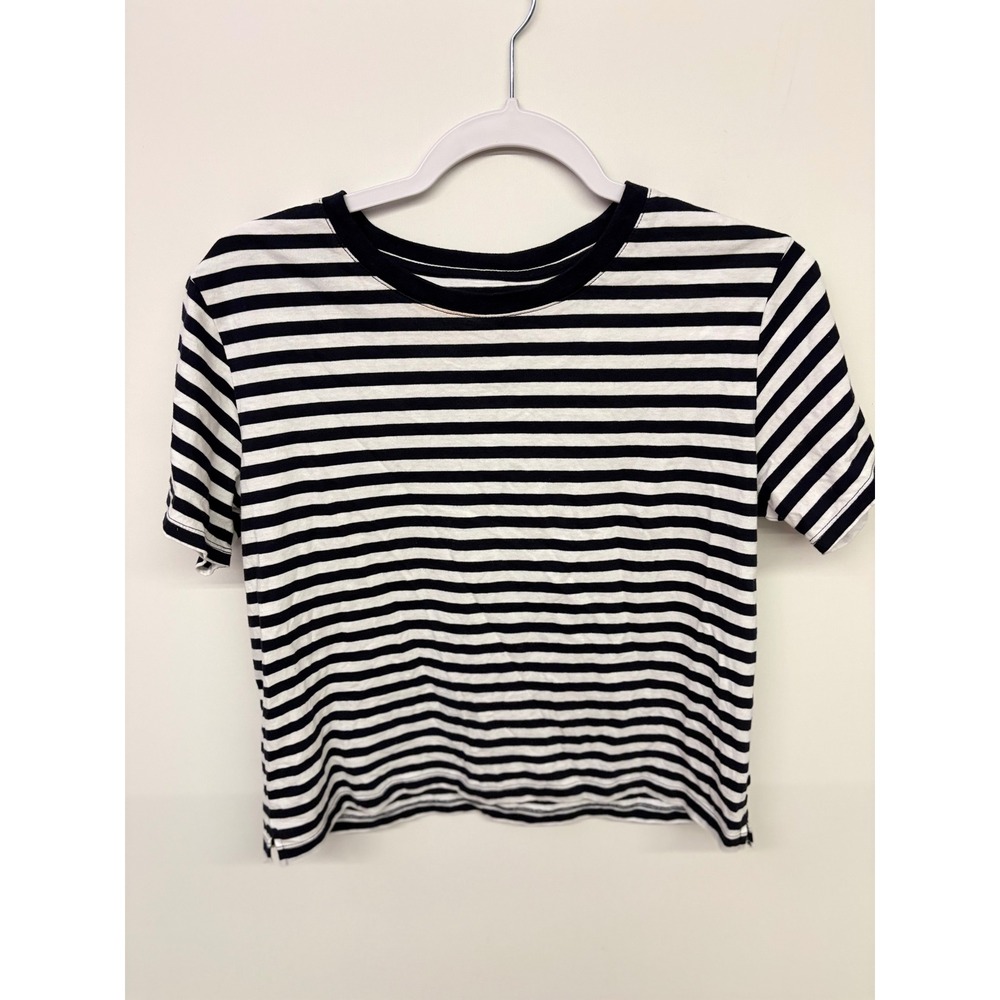 Nautical Parisian T-Shirt Striped Short Sleeve Free Women S Black White Preppy